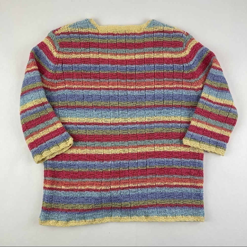 Christopher & Banks Sweater Womens Small Red Orange Striped 3/4 Sleeve Buttons - Picture 7 of 7